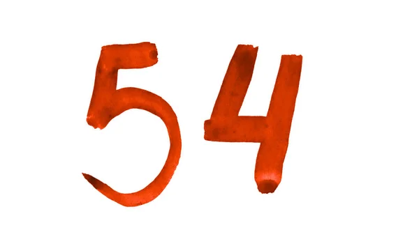 Die Zahl 54, mit einem Pinsel in Aquarell gemalt. Jahrgangssymbole — Stockfoto