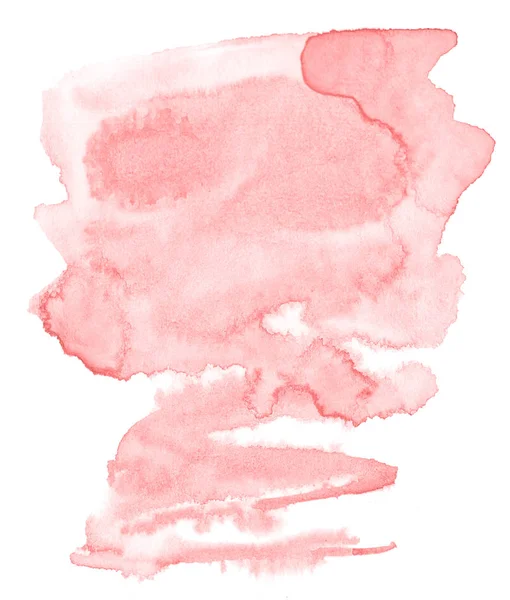 Light red, pink watercolor hand-drawn isolated wash stain on whi — Stock Photo, Image