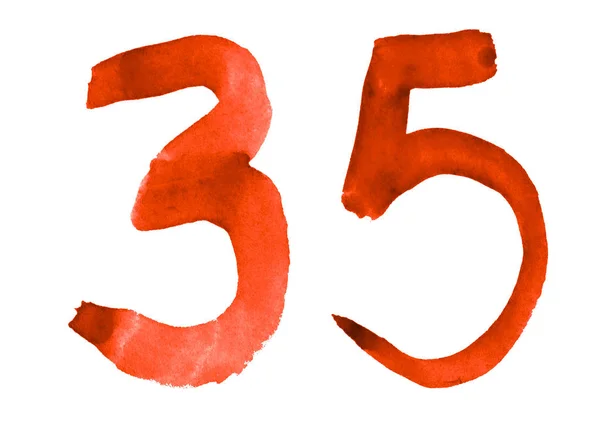 The number 35, painted with a brush in watercolor. Vintage symbo — Stock Photo, Image