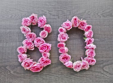 Koyu ahşap arka planda pembe gül Vintage sayısı-Tebrikler, kartpostallar, Web siteleri, tasarım, baskı