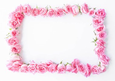 Beyaz arka planda pembe güller Vintage kare çerçeve