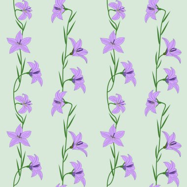 Pastel dikişsiz desen - hafif masmavi arka plan üzerinde hassas çiçekler leylak Campanula. Herhangi bir formu doldurmak için uygun Eps Vektör dosyası.