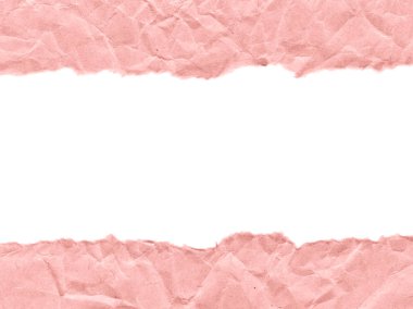 Beyaz bir arka plan üzerinde pembe kağıt artıkları. Beyaz üzerine izole edilmiş. Tasarım için hazır çerçeve, şablon. Yırtık kağıt