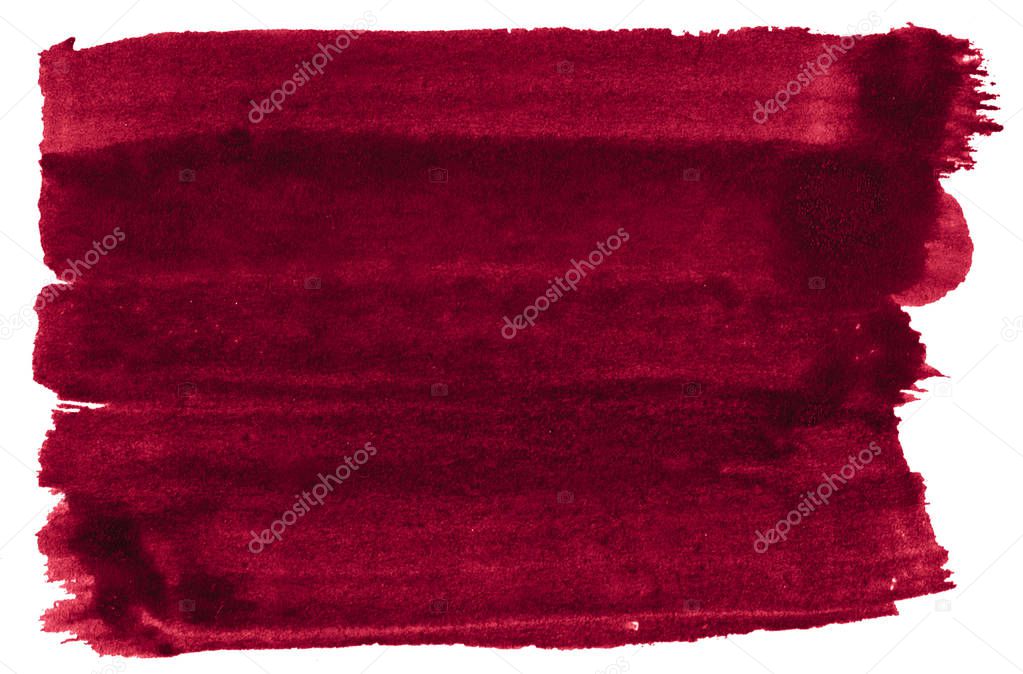 Burgundy Watercolor background  with sharp borders and divorces. Watercolor rough brush stains. With copy space for text.
