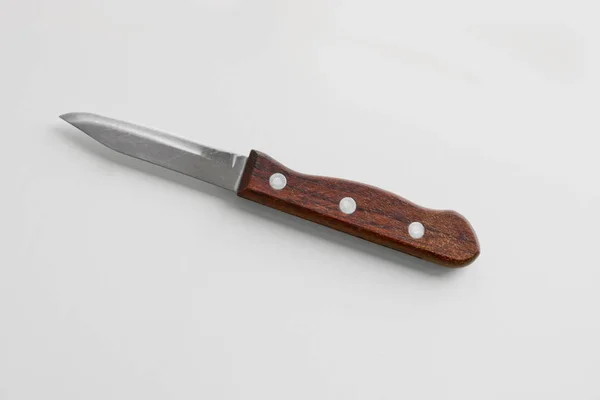 Los Utensilios Cocina Cuchillo Pequeño Con Mano Madera Para Hortalizas —  Fotos de Stock