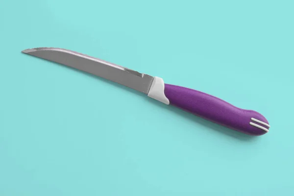 Utensili Cucina Coltello Universale Con Una Sega Uno Sfondo Azzurro — Foto Stock