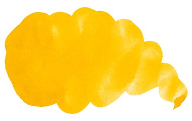 Canlı sarı suluboya bulutlu leke, güneşli, boşanmaları ve sınırları olan izole bir yer. Tasarım ve dekorasyon için modaya uygun eski resimler. Kopyalama alanı olan çerçeve.