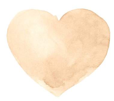 Bej rengi suluboya kalp şekli, temiz kenarlı arka plan ve doğal sıçramalar. Kum rengi suluboya fırça lekeleri. Boşluğu kopyala.