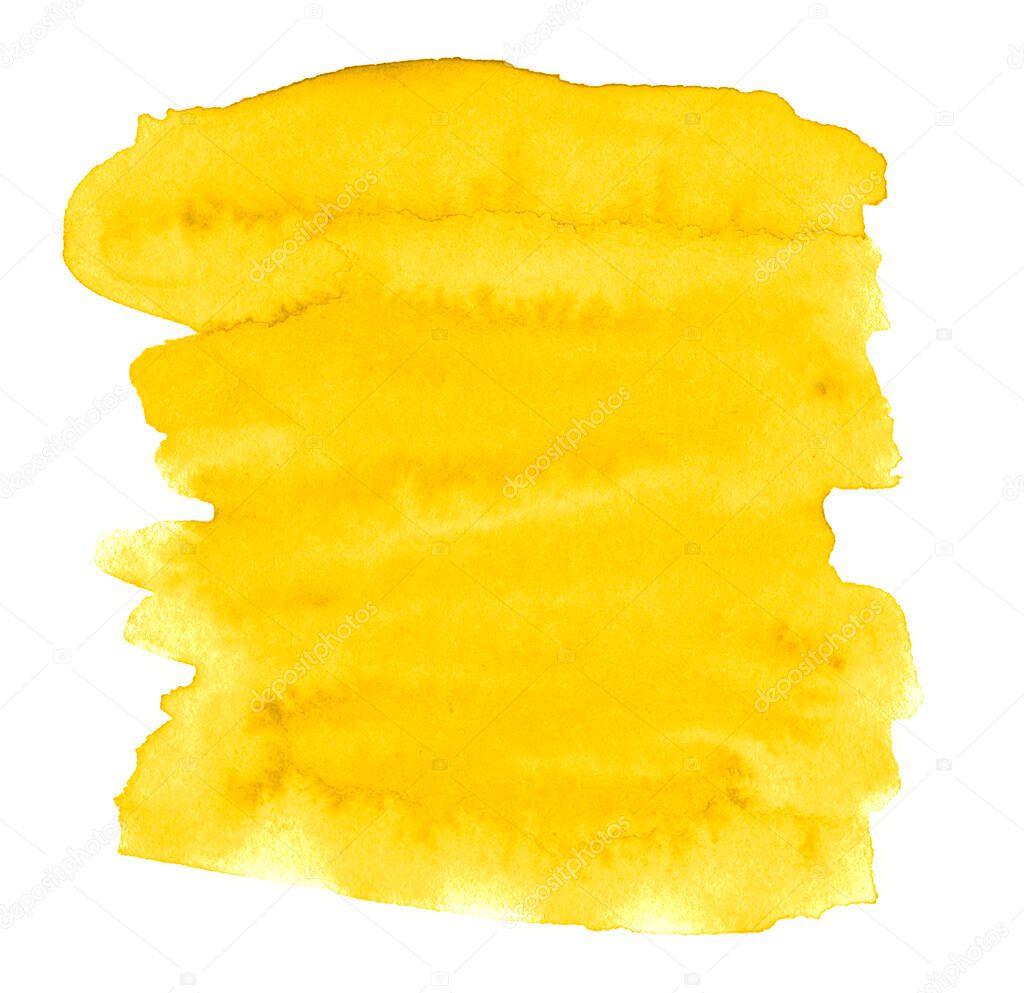 Bright yellow watercolor stains. Painted with a brush by hand.