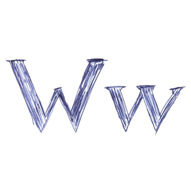 Mavi tükenmez kalemle elle çizilmiş alfabe harfi. Benzersiz bir yazı tipi.