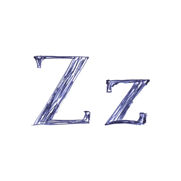 Letra Del Alfabeto Dibujada Mano Con Bolígrafo Azul Una Fuente — Foto de Stock