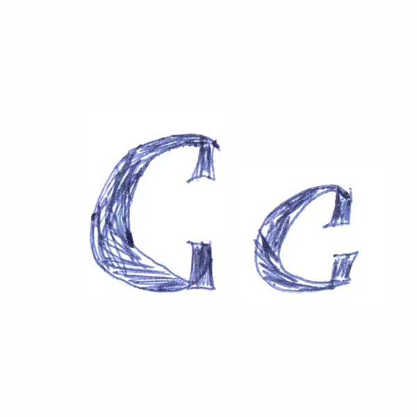 Letra Del Alfabeto Dibujada Mano Con Bolígrafo Azul Una Fuente —  Fotos de Stock
