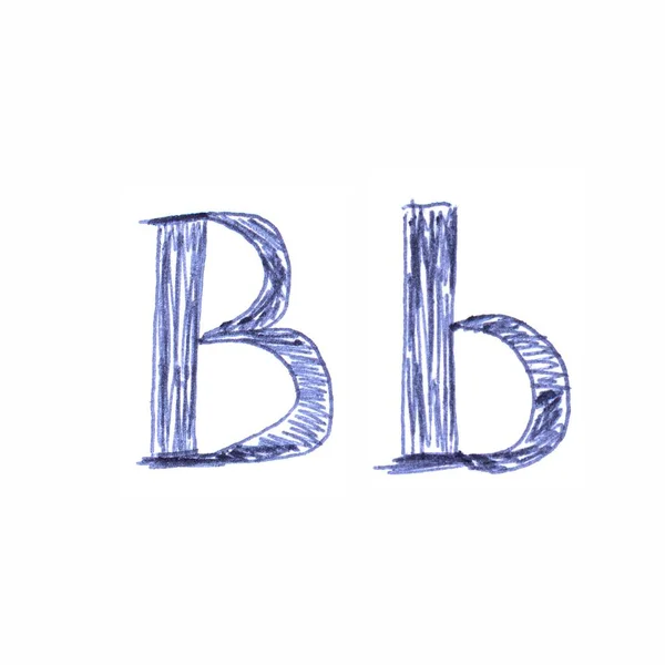 用蓝色圆珠笔手绘的字母表的大写字母 一个独特的字体 — 图库照片