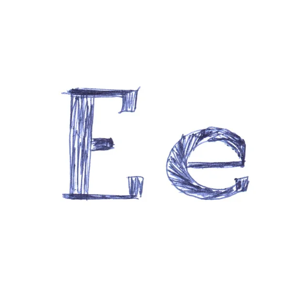 Lettre Alphabet Dessinée Main Avec Stylo Bille Bleu Une Police — Photo