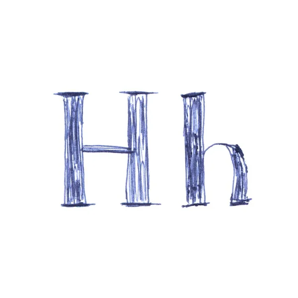 Mavi Tükenmez Kalemle Elle Çizilmiş Alfabe Harfi Benzersiz Bir Yazı — Stok fotoğraf