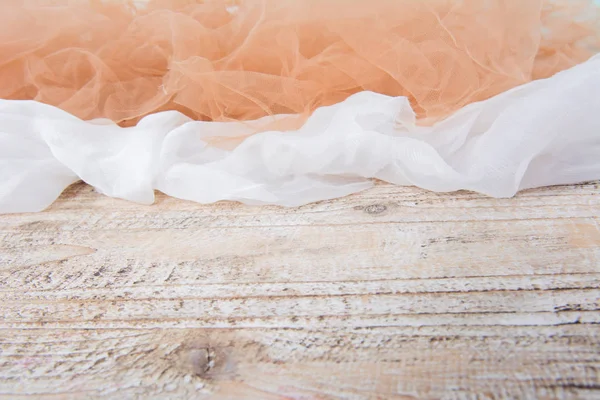 Dentelle Légère Maille Tissu Sur Une Table Bois Texturée Texture — Photo