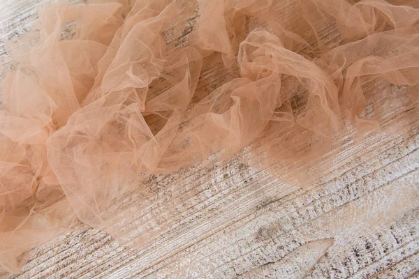 Dentelle Légère Maille Tissu Sur Une Table Bois Texturée Texture — Photo