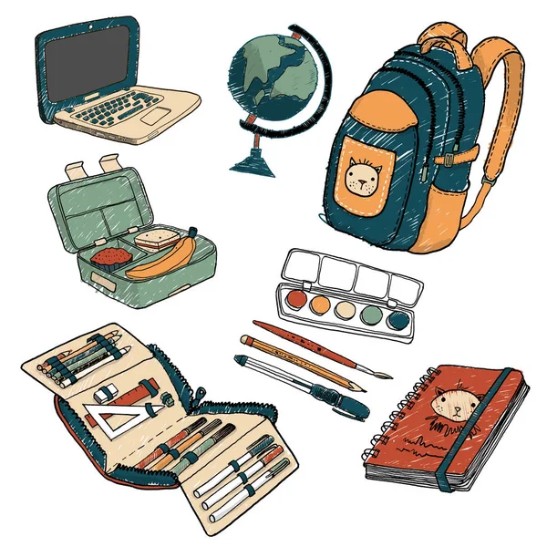 Okul malzemeleri. Vektör el çizimi çizimi.