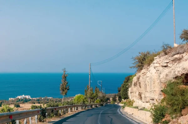 Route Montagne Chypre Dans Contexte Mer — Photo