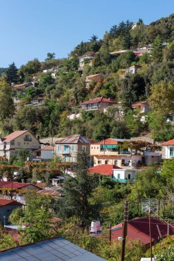 Güneşli bir yaz gününde dağ yamacında bir köy