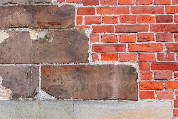 Abstracte Achtergrond Met Rode Bakstenen Muur Betonnen Blokken — Stockfoto