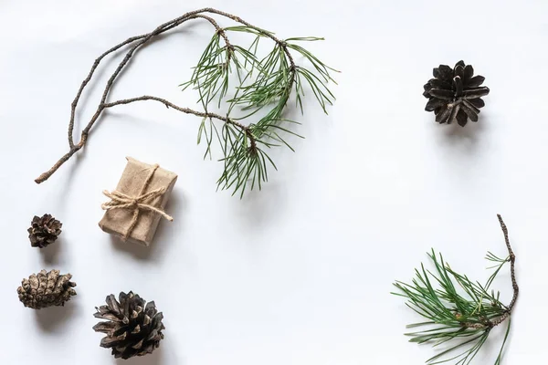 Winter Festliche Hintergrundmockup Für Weihnachten Oder Neujahr Umgeben Von Natürlichen — Stockfoto