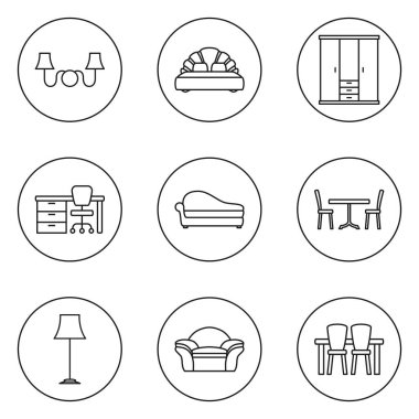 Mobilya. Web ve mobil uygulama için Ayarla simgesini tıklatın. Beyaz bir arka plan üzerinde vektör çizim. Satır