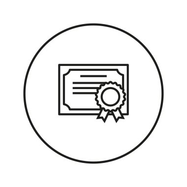 Sertifika. Web ve mobil uygulama için simge. Beyaz bir arka plan üzerinde vektör çizim. Satır