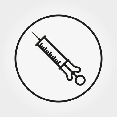 Şırınga. Web ve mobil uygulama için evrensel simgesi. Beyaz bir arka plan üzerinde vektör çizim. Düzenlenebilir ince çizgi.