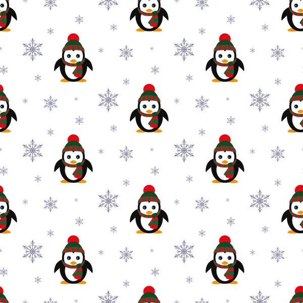 Pingvin Polár Sál Havazás Varrat Nélküli Vektoros Illusztráció Egy Fehér — Stock Vector