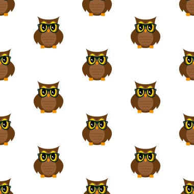 Baykuş bilim adamı desen. Vektör çizim siyah arka plan üzerine. Seamless modeli. Düz tasarım stili. Renk örneği içinde