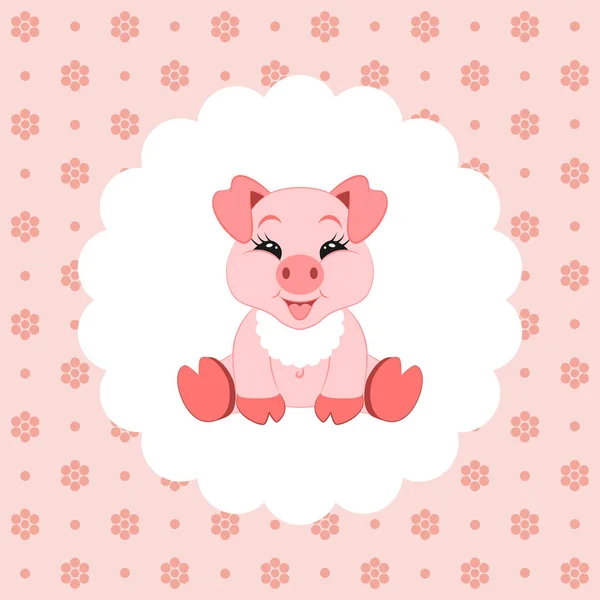 Cute Baby Pig Bib Flat Vector Illustration Floral Pattern Can — Stock Vector
