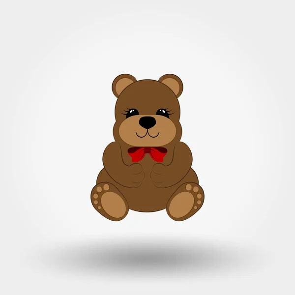 泰迪熊宝宝用红色的弓 适用于 Web 和移动应用程序的图标 白色背景上的矢量插图 扁平设计风格 — 图库矢量图片