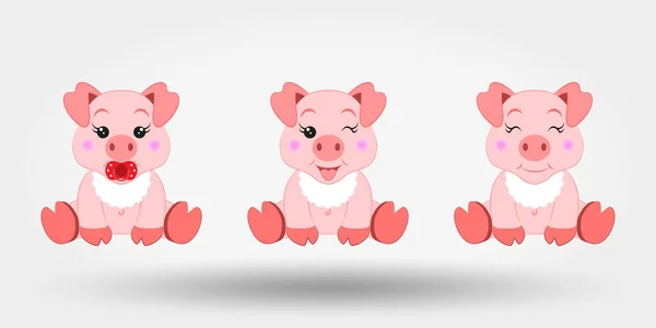 Niedliche Babyschweine Lätzchen Gesetzt Vektorillustration Auf Weißem Hintergrund Kann Für — Stockvektor