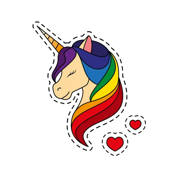 Unicorn Dengan Mata Tertutup Jubah Pelangi Stiker Pin Patch Kartun - Stok Vektor