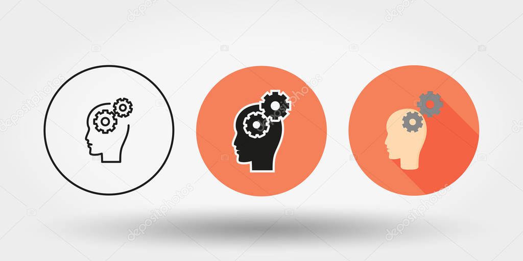 Brain activity. Set. Three different options icons for web and mobile application. Silhouette. Editable Thin line. Flat design style. Vector illustration on a buttons.