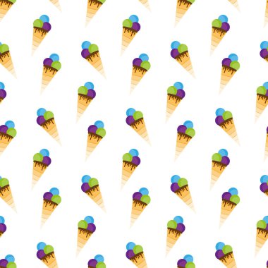 Dondurma. Beyaz arka plan üzerinde vektör çizim. Seamless modeli. Tasarım tebrik kartı, davet veya afiş için kullanılabilir. Düz tasarım stili. Renk örneği içinde.