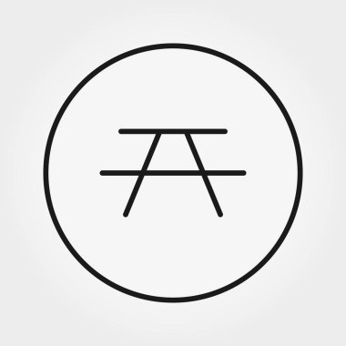 Açık Masa banklar ile. Kamp tablo. Web ve mobil uygulama için evrensel simgesi. Beyaz bir arka plan üzerinde vektör çizim. Düzenlenebilir ince çizgi.