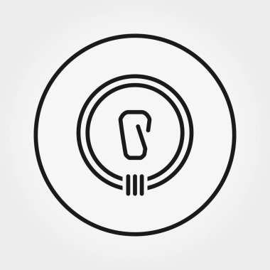 İp ve karabina. Web ve mobil uygulama için evrensel simgesi. Beyaz bir arka plan üzerinde vektör çizim. Düzenlenebilir ince çizgi.