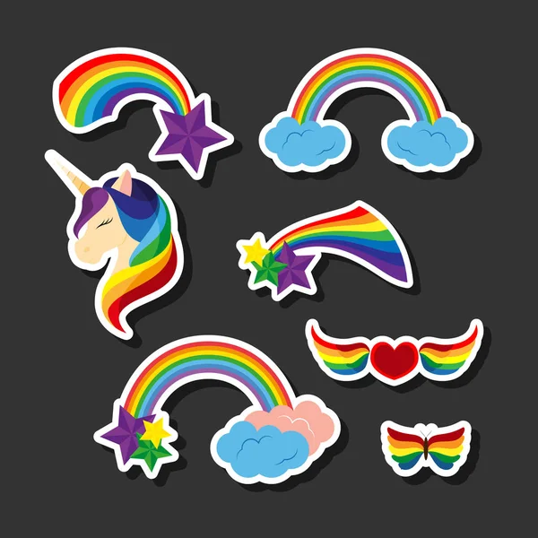 Unicornio Con Ojos Cerrados Arco Iris Estrellas Corazón Con Alas — Vector de stock