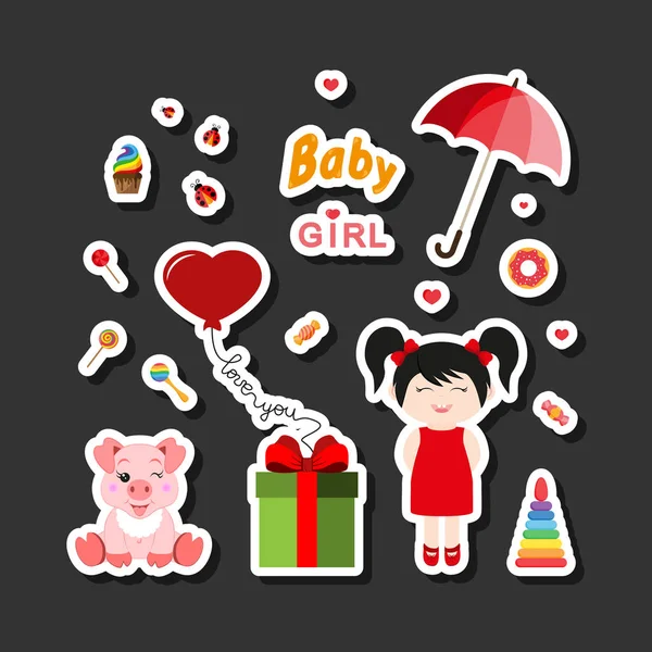 Iconos de bebé para niñas. Icono. Vector. Plano . — Vector de stock