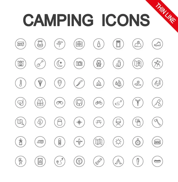 Camping set. Icon. Vector. Editable Thin line — Stock Vector