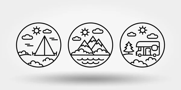 Natureza, férias, camping. Conjunto de ícones, logotipos  . —  Vetores de Stock