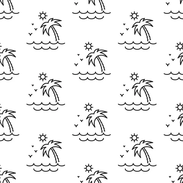 Palme, Sonne und Meer. Muster. nahtlose Vektorillustration. Linie. flach. — Stockvektor