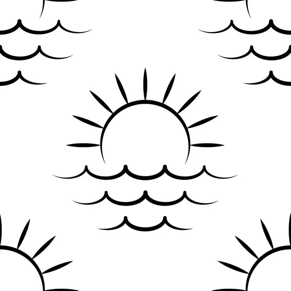 Zee en de zon. Patroon. Naadloze vector illustratie. Art lijn. Platte. — Stockvector
