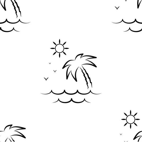 棕榈树，阳光和大海。模式。无缝矢量插图。艺术线。平. 矢量图形