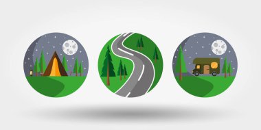 Doğa, tatil, kamp. Simgeler, logolar kümesi .