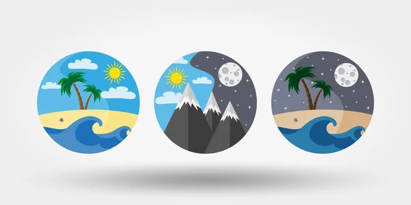 Naturaleza, vacaciones, camping. Conjunto de iconos, logotipos  . Ilustraciones de stock libres de derechos
