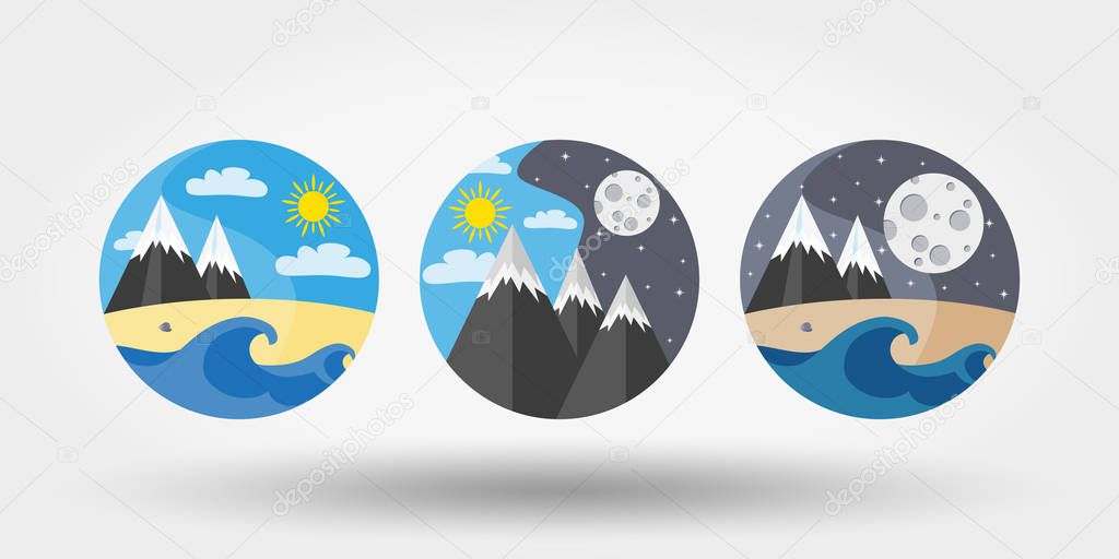 Nature, vacation, camping. Set of icons, logos .