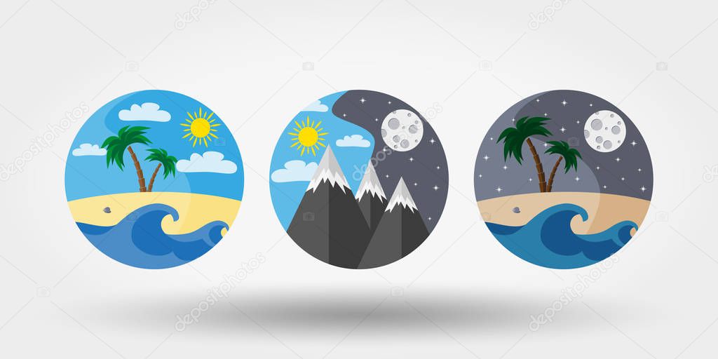 Nature, vacation, camping. Set of icons, logos .